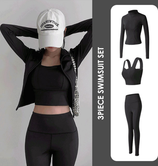 [비마이뮤즈] [3피스SET] 다인 래쉬가드 긴팔 핑거워머 레깅스 수영복, [비치웨어] 다인 3피스 래쉬가드_블랙, L