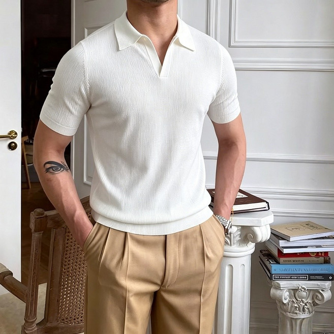 스타일닥터 남성 여름 루즈핏 니트 폴로 반팔 카라 티셔츠 빈티지 데일리