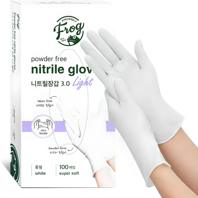 프로그 니트릴장갑 3.0 파우더 프리, 화이트, M, 1개