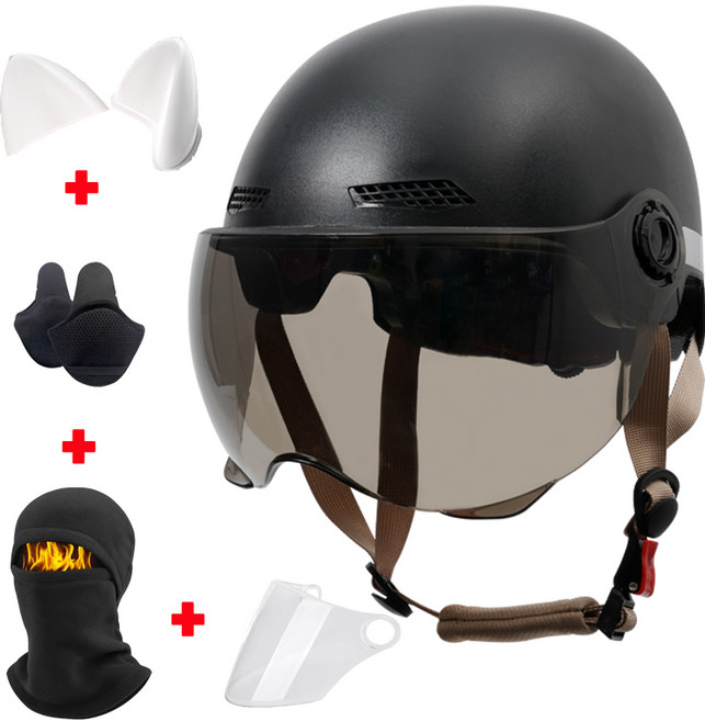 자외선 차단 안전 헬멧 남성용 여성용 안전용 하프 헬멧 오픈페이스헬멧 충격흡수 자외선차단 안전 헬멧, 1개, 블랙