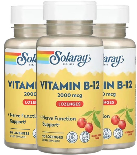 솔라레이 비타민 B-12 2 000mcg 90체리 사탕 정제, 3팩, 90정 - 쿠팡