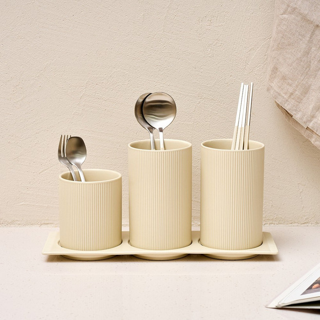 모던하우스 라인 3구 수저통 받침포함 아이보리-CA4426003, 1개, 아이보리