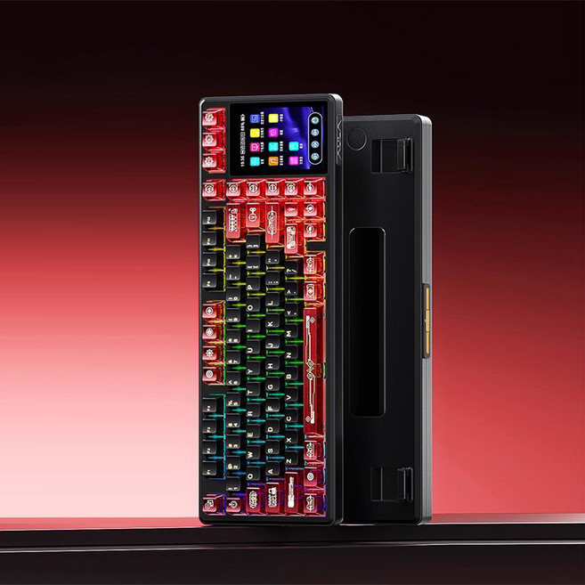 [스마트박스]AULA 독거미 L99 스크린 키보드 무선 커스텀 터치 3모드 블루투스 게임전용 키보드, 카라멜라떼축 8000mAh, 투명레드