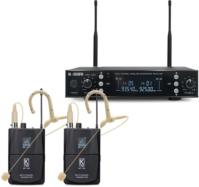 K-SORI MRX1902HH 강의용무선마이크 회의용마이크 무선마이크 900MHz 2CH 고감도마이크, 선택7:본체+이어셋+이어셋마이크