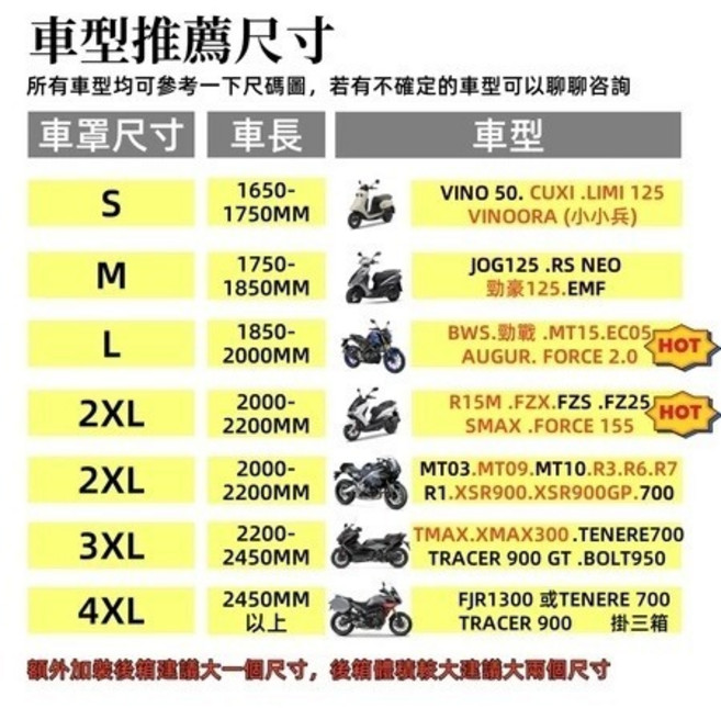 新款重機車罩 防水車罩 機車罩 加厚機車罩防水套 適用於 VINO CUXI JOG JOG125 MT03 R15 FJR1300, 黑色
