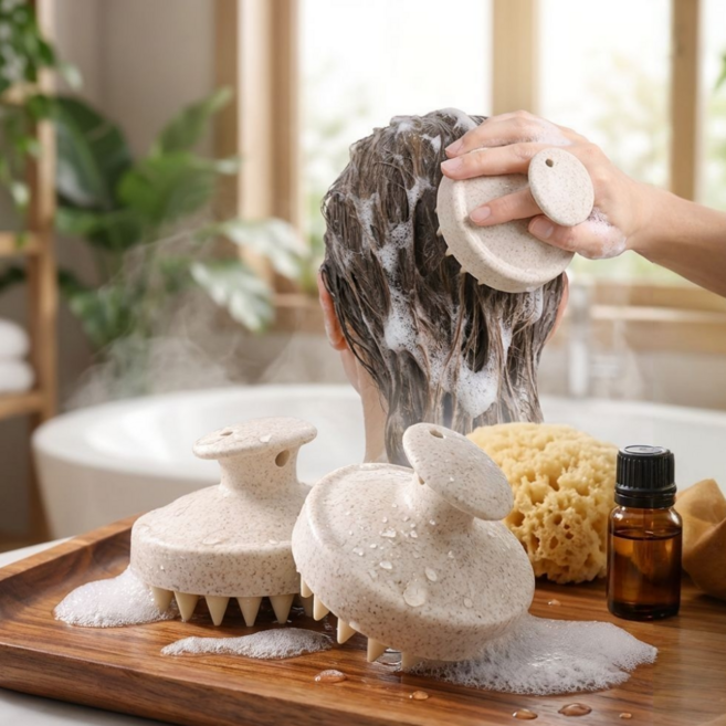 리빙빈 저자극 두피 마사지 샴푸 브러쉬, 2개, 더스트 베이지