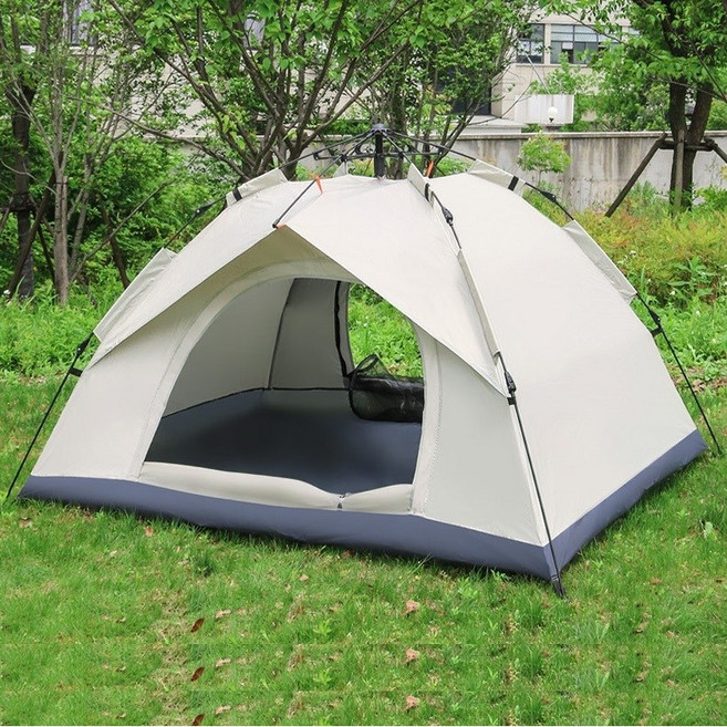 Zebeer 원터치 텐트 캠핑 그늘막 텐트 사각 방풍 텐트, 3-4인용(200*200*140cm), 베이지+블루