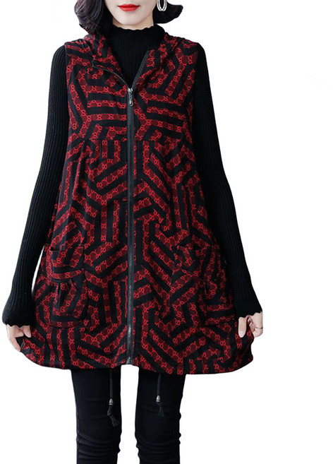 ROYALBELLE 가을 후드 조끼 여성용 롱 조끼 민소매 코트 마담의류 빅사이즈 V12402