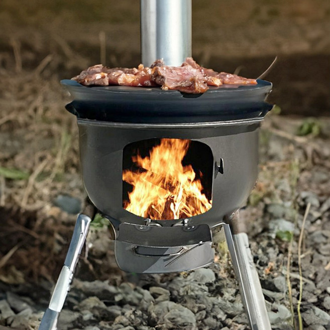 레저다모아 드럼통 소각로 가마솥 캠핑 화덕 숯불 바비큐 그릴 아궁이 원형3발 불멍 화롯대, 1개