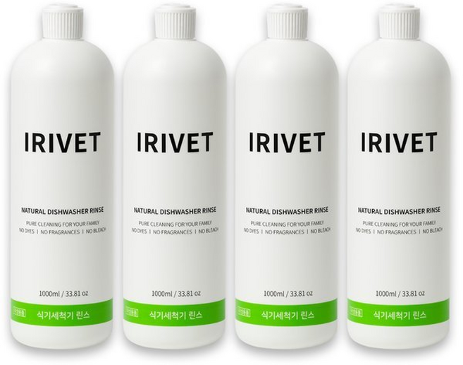 아이리벳 내츄럴 식기세척기 린스 대용량 / EWG 그린등급 헹굼보조제, 4개, 1L
