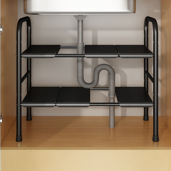 Tiger Pavilion 폭조절 싱크대 하부장 정리선반 2단 6보드, 블랙, 1개