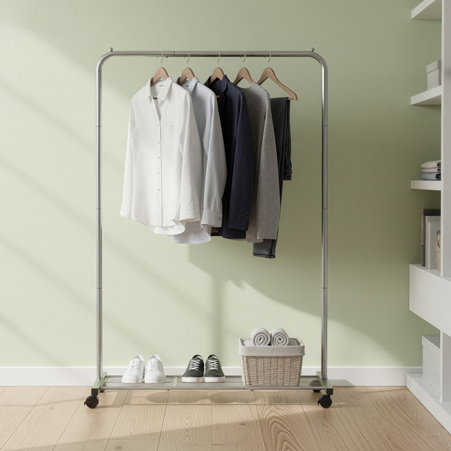 SONGMICS 튼튼한 다기능 수납 스탠드 이동식 철제 행거, 그레이