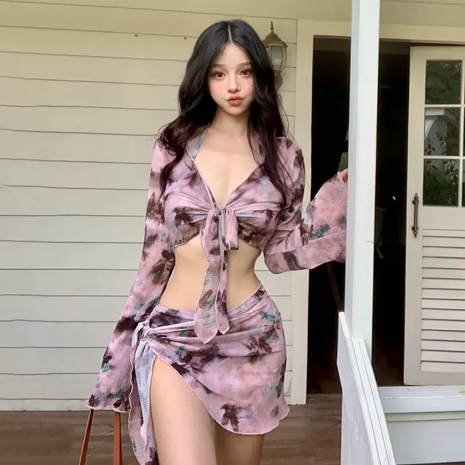 이라 비키니 4종세트 여성수영복 러블리 비치웨어, L, 로즈골드