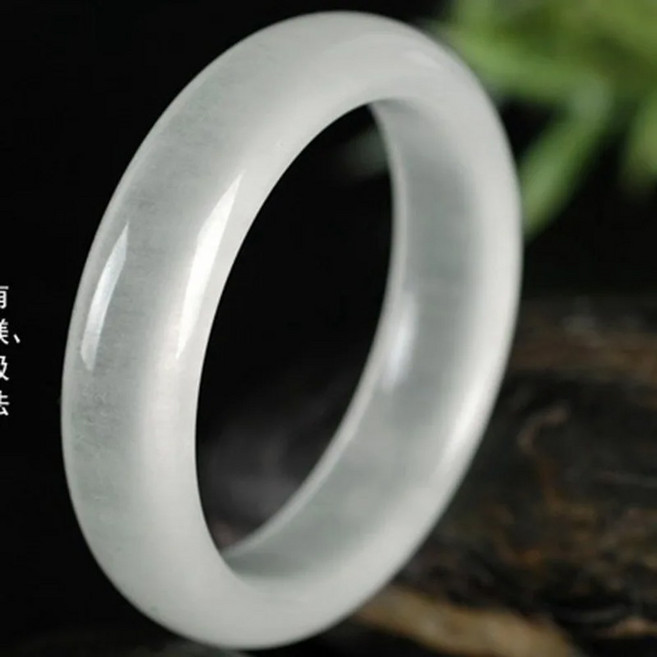 천연 옥팔찌 화이트 비취 손으로 조각한 와이드 밴드 팔찌 패션 부티크 주얼리 여성용 아이스 실크 선물, 01 56-58mm, 한개옵션2