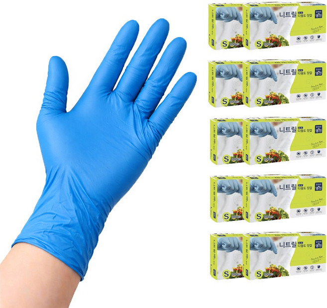 명진 튼튼한 니트릴 다용도 일회용장갑 100매 10개입, 1박스, S, 블루