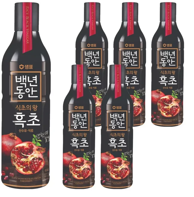 샘표 백년동안 현미발효 흑초 산수유 석류, 900ml, 6개