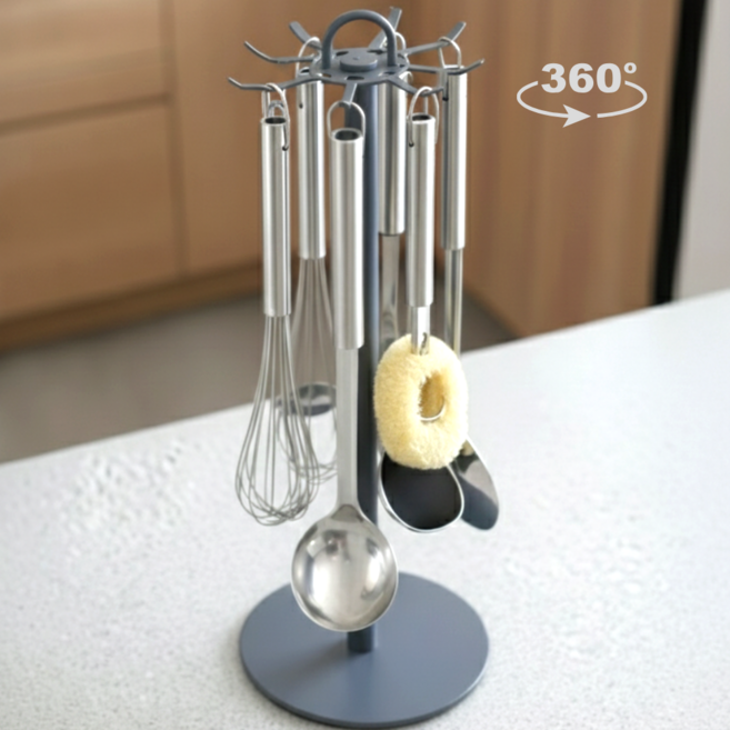 하이리브 360도 회전 주방 조리도구걸이 스탠드형 8구, 1개, 멜란지 그레이