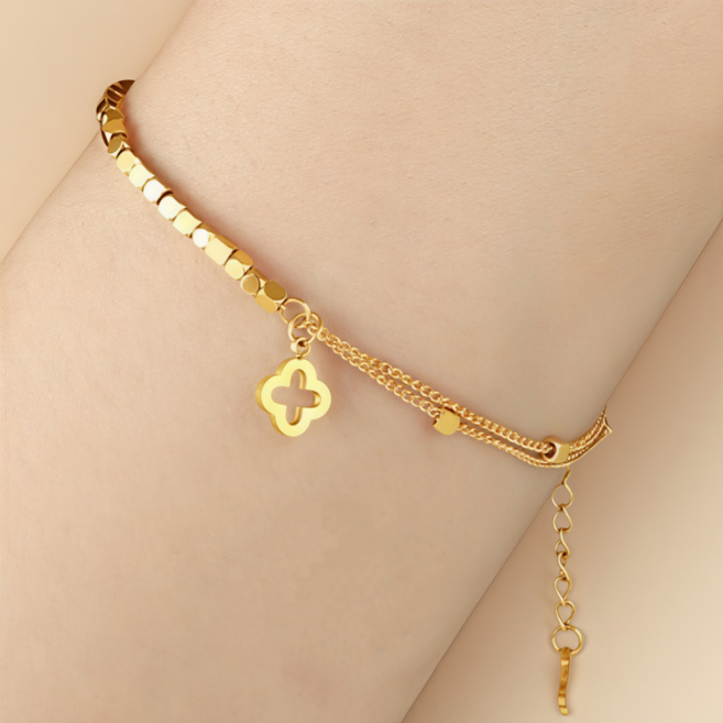 Youmi 여성 14K 도금 4잎 클로버 팔찌 행운의 패션 아이템 X-02