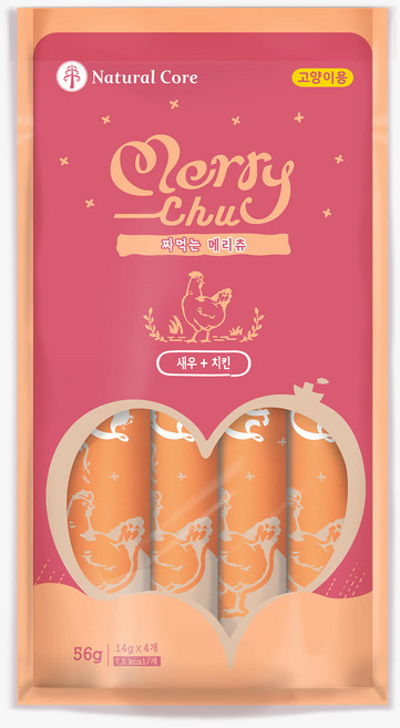 네츄럴코어 메리츄 고양이간식, 새우 + 치킨 혼합맛, 56g, 24개