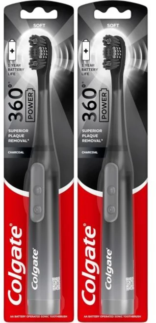 Colgate 콜게이트 360 치실 팁 배터리 전동 칫솔 부드러운 칫솔모 가진 소닉 혀 청소기는 박테리아 도와 여행하며 AAA 총 1개 팩 2개 포함, Black, 1 Count (Pack of 2), Charcoal - 쿠팡