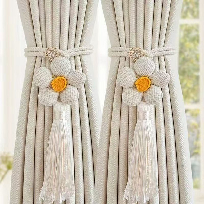 굿도우 플라워 태슬 커튼 끈 2p 세트, 1개, A.화이트플라워