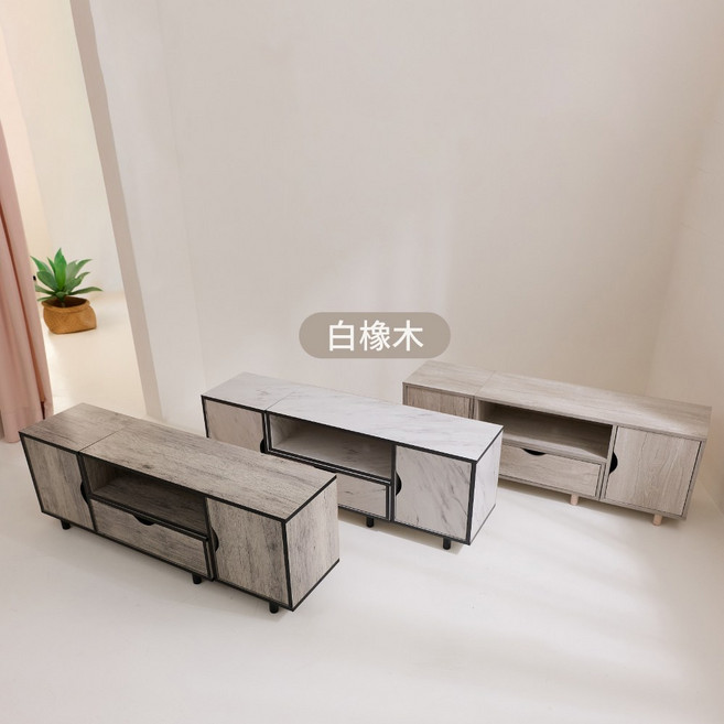 大理石紋電視櫃 客廳收納櫃 影音設備櫃 多功能儲物櫃 簡約電視架, 白橡木紋