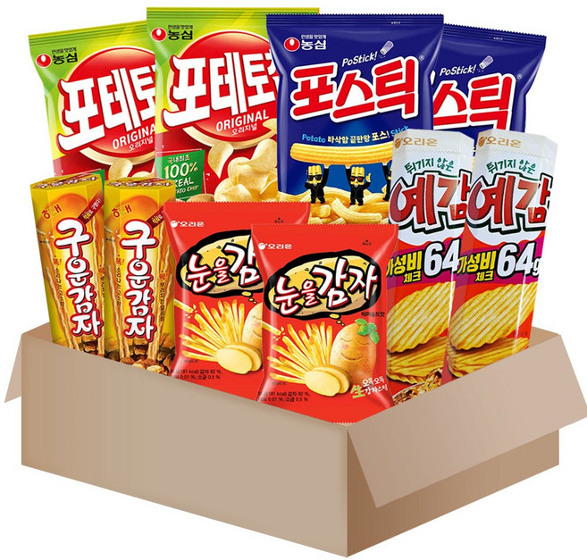 [메리박스] 감자스낵 {포스틱2+포테토칩2+예감2+구운감자2+눈을감자2} +메세지카드, 1세트, 과자세트