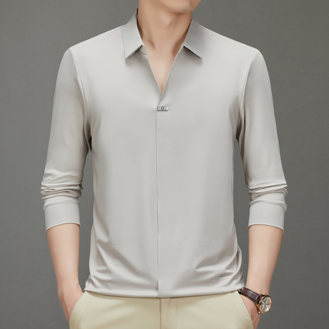 남성용 V넥 사계절 베이직 스판 셔츠 캐주얼 셔츠 구김 없는 편안한 긴팔 상의