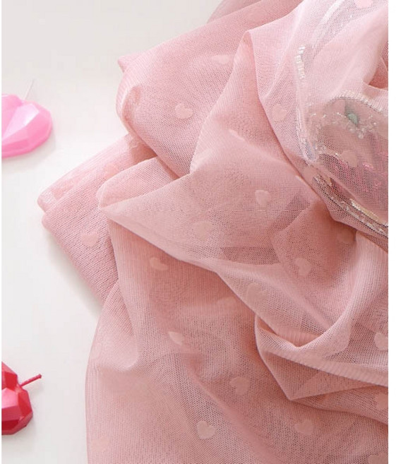 패션스타트 발레 튜튜 스커트 드레스 입체 벨벳 후로킹 망사 큐티 미니 하트 원단 천, 1개, 핑크