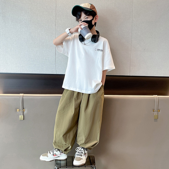 삐삐네옷가게 남아 주니어 스마일 올리브 항아리핏 긴바지상하