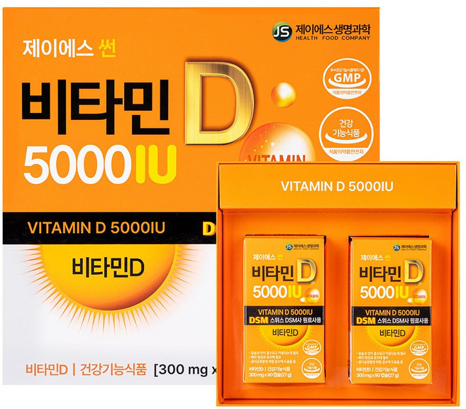 제이에스 썬 비타민D 5000IU 고함량 비타민디 관절건강 골다공증 임산부 영양제, 1개, 180정