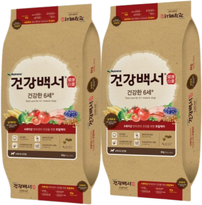 뉴트리나건강백서 어덜트 강아지 건강한체중 건식사료, 연어, 6kg, 2개