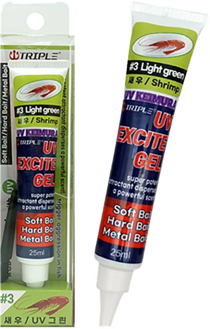 트리플 UV 집어제 익사이트 젤 새우 그린 바르는 유인제 바다 민물 브러쉬 포함, 1개 - 쿠팡