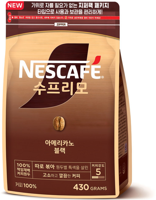 네스카페수프리모 아메리카노 블랙 원두커피믹스, 430g, 1개, 1개입