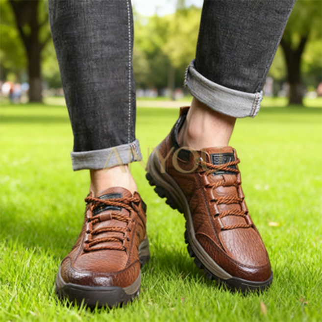 남성 아웃도어 등산화 방수 미끄럼 방지 스포츠 캐주얼화 부드러운 가죽 소재 통기성 좋고 매치성 높은 신발