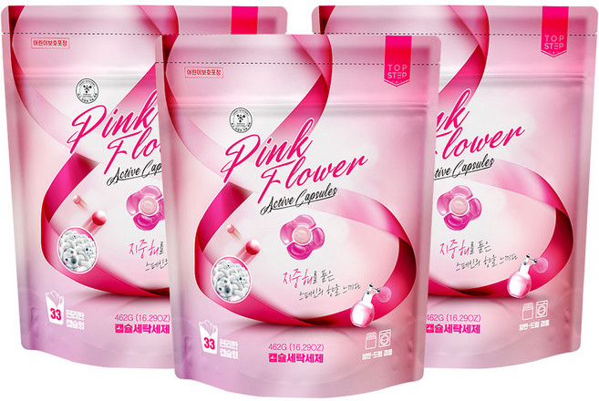 탑스텝 핑크플라워캡슐세제 캡슐세탁세제 세트, 33개입, 3개
