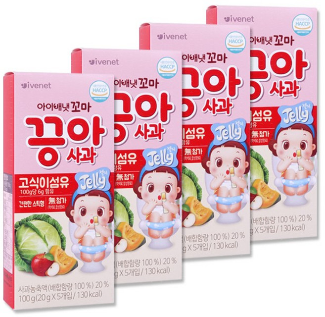 아이배냇 꼬마 끙아 사과젤리 5개입 고식이섬유 스틱포장, 20g, 20개, 끙아사과