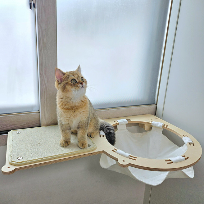 캣돌 고양이 해먹 창문 선반 캣타워, 1개, 스텝형천해먹아이보리