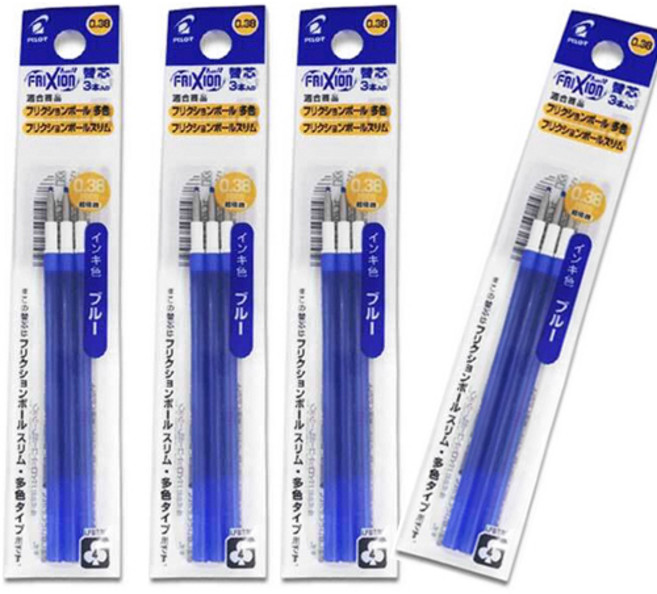 파이롯트 프릭션 지워지는 멀티 볼펜 리필심 청/적 4개 세트, 0.38mm 청색(3본입) 4개