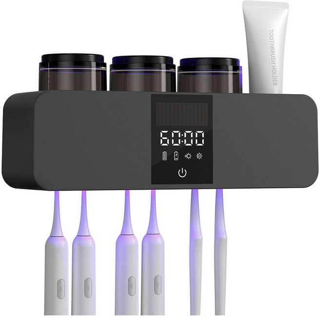 CozyTemp 스마트 칫솔 살균기 무선 충전식 자동 순환 살균 칫솔 UV 살균 건조기 대용량 3컵, 그레이