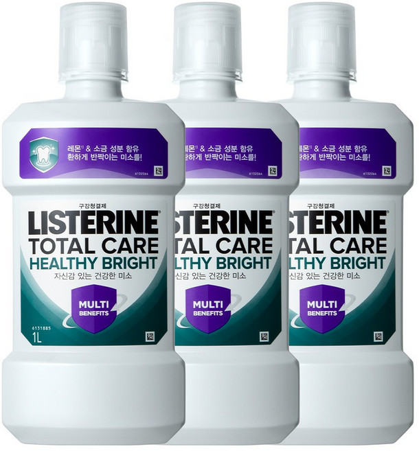 NEW 리스테린 토탈케어 헬씨 브라이트 구강청결제, 1L, 3개