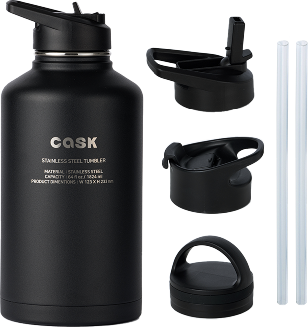 캐스크 3가지 뚜껑 + 빨대 텀블러, 1824ml, 블랙, 1세트