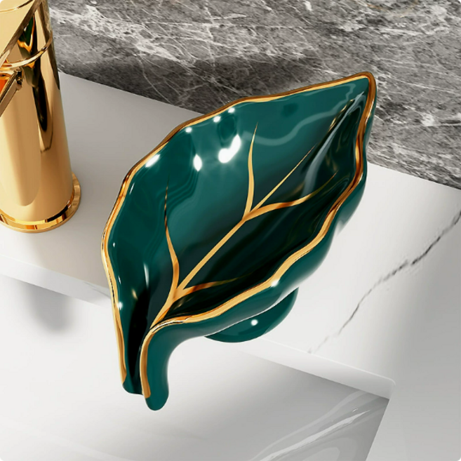 큐제이홈 고급형 나뭇잎 욕실 세면대 비누 받침대, 1개, 초록