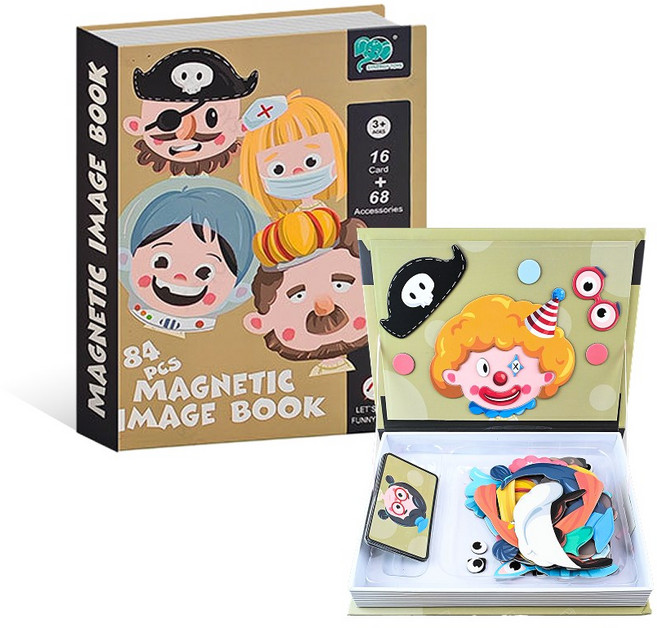 토이토 휴대용 마그네틱북 자석 블럭 코디놀이 퍼즐 책 학습 교구 5종, 1세트, 표정 꾸미기