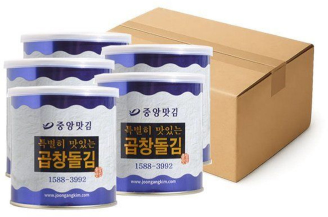 중앙맛김 특별히 맛있는 곱창 돌김 캔김 5캔 /조미김/구운김, (매장정품)중앙맛김 특별히 맛있는 곱창 돌김 캔김 5캔, 35g, 5개
