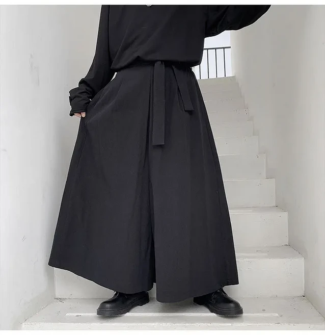 남성 하카마 하라주쿠 기모노 사무라이 바지 남성 캐주얼 와이드 바지 남성 중국 스타일 Hanfu Tang 바지