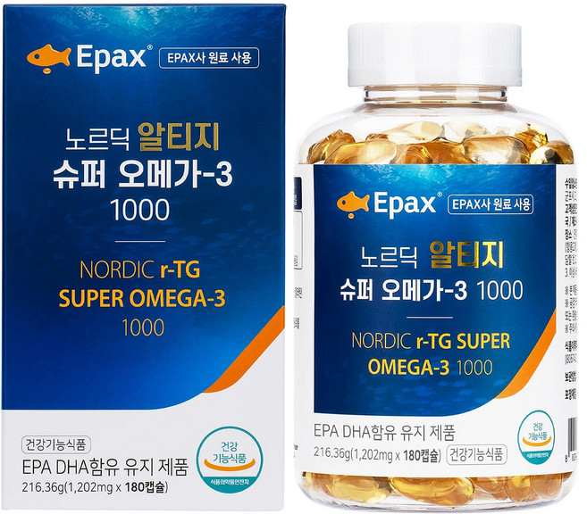 노르딕 알티지 슈퍼 오메가3 1000mg 180캡슐 3개월분 EPAX 비타민E 소형어류 혈행 기억력 개선 건조한눈 노르웨이 알티지 오메가3, 1개, 180정