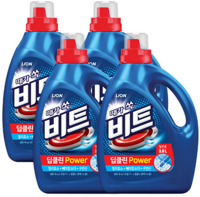 비트 딥클린파워 액체세탁세제 일반용 용기, 3L, 4개