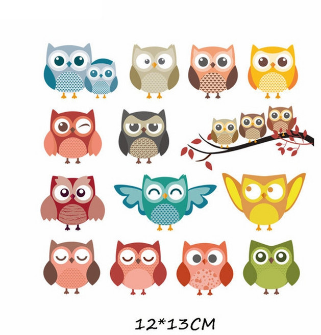 와펜 자수 패치 열접착 빈티지 캐릭터 명품와펜 만화 동물 세트 철 on transfer 귀여운 유니콘 고양이 올빼미 개 꽃 소녀 의류 t-셔츠 diy 열 프레스