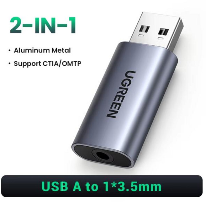 UGREEN USB 오디오 인터페이스 어댑터 USB 3.5mm 오디오 인터페이스 PC 노트북 PS54 TRRSCTIAOMTP 알루미늄 금속 쉘, 2-in-1 Model, 01 2-in-1 Model
